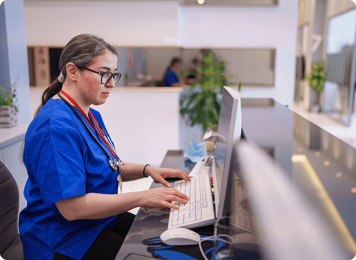 Medical professional using computer